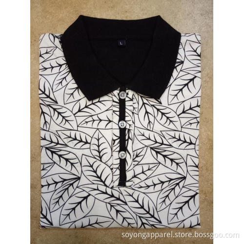 Leaf Printed CVC Men's Short Sleeve Polo Shirt